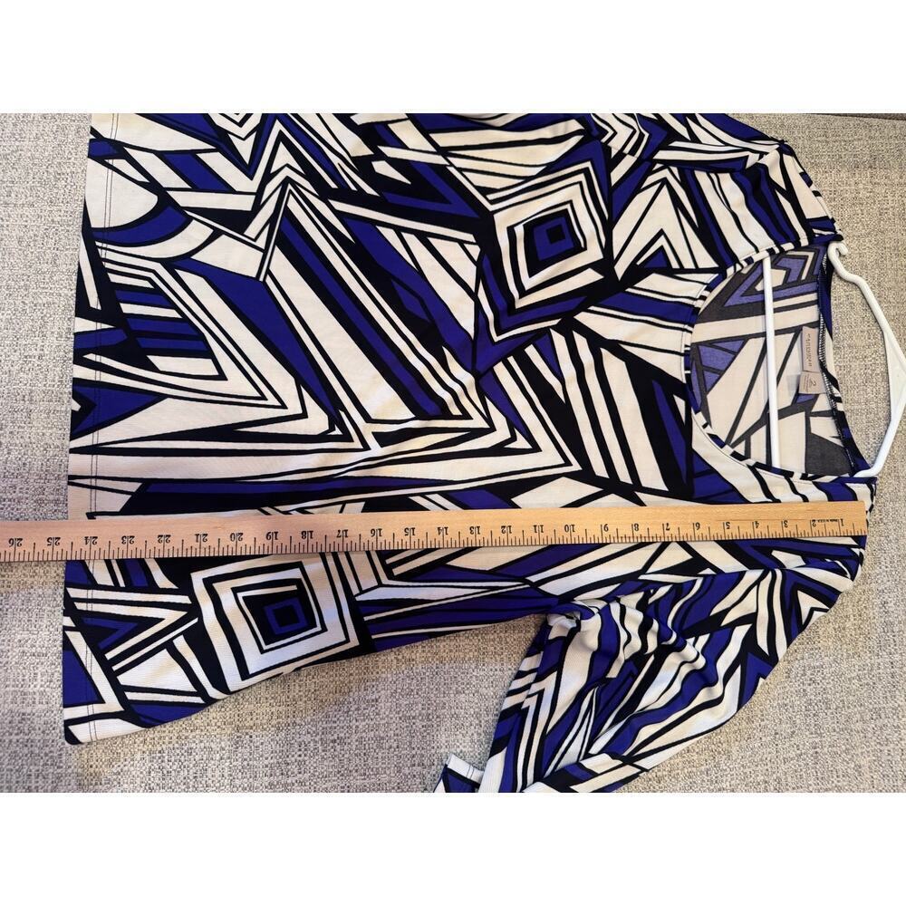 Chico's Easywear Multi Color Block Blue Black Print Crew Neck Long Sleeve Sz 2 - Picture 5 of 10